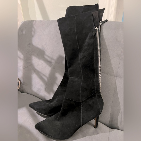 Black real suede knee high boots with Silver zipper - Picture 3 of 3